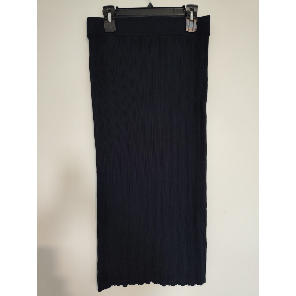 Elie Tahari Navy Blue Ribbed Knit Midi Skirt Size Medium NWT